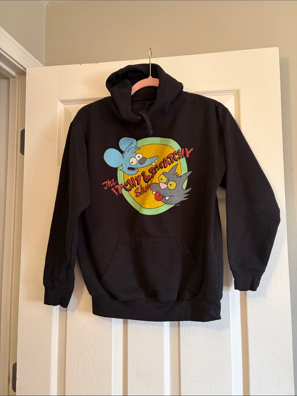 Black Crewneck Sweatshirt with Itchy & Scratchy Graphic